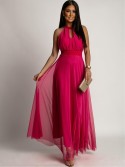 Elegant dress with tulle bottom, dark pink AZR156